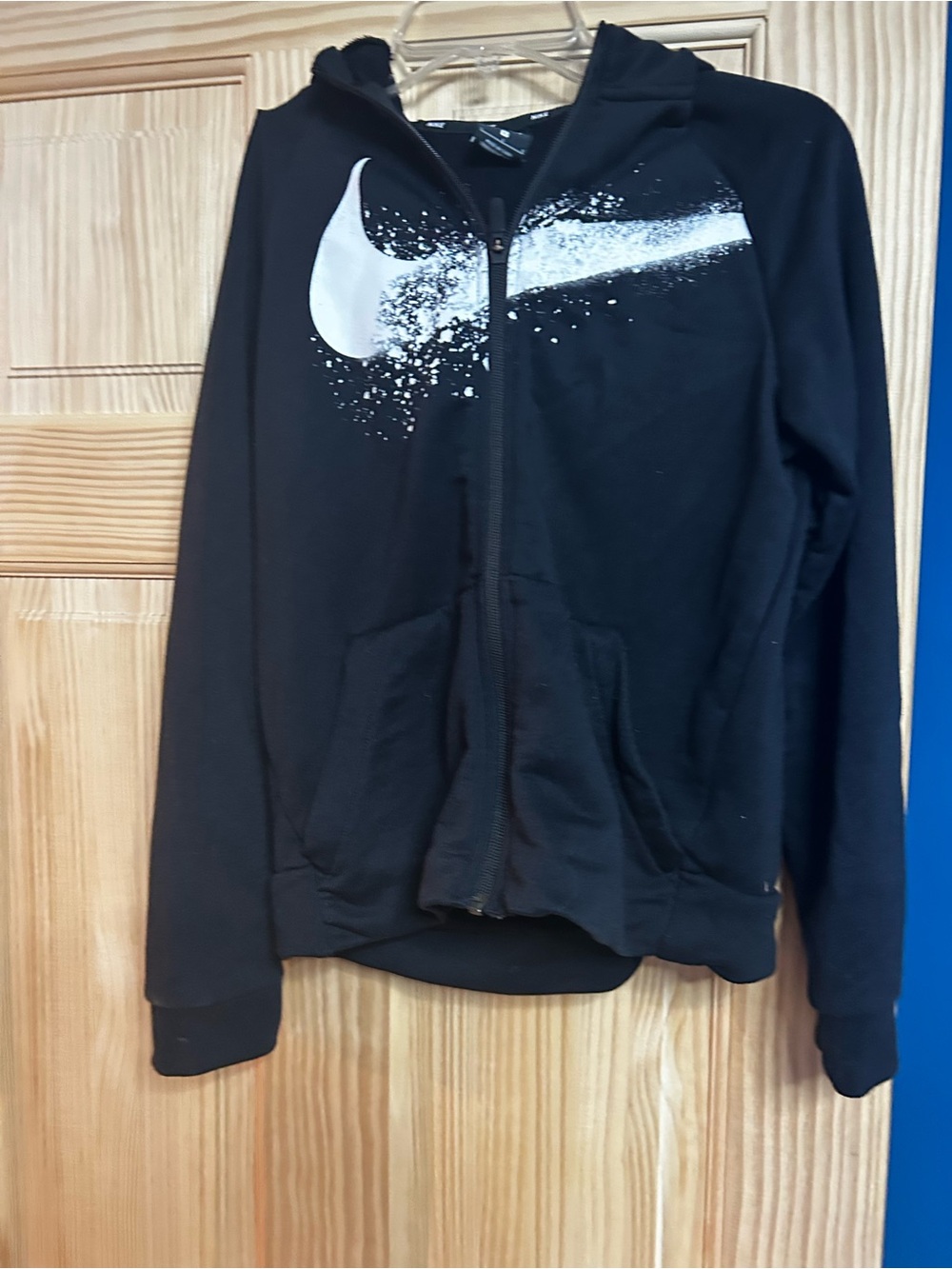 Boy Nike Black Zip-Up Hoodie with White Swoosh Large